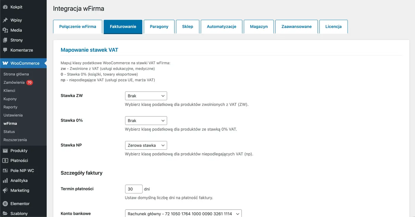 Mapowanie stawek VAT WooCommerce na stawki wFirma